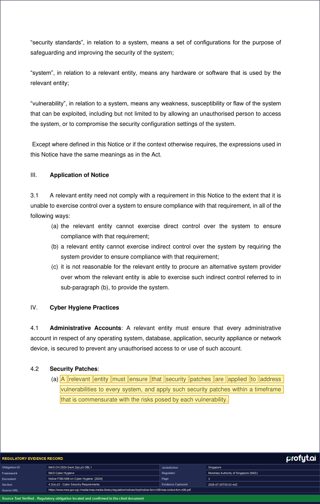 Captured source page for MAS.CH.2024.Sec4.2(a).p3.OBL1, MAS Notice FSM-N06 (Cyber Hygiene), paragraph 4.2(a), p. 3 (2024)