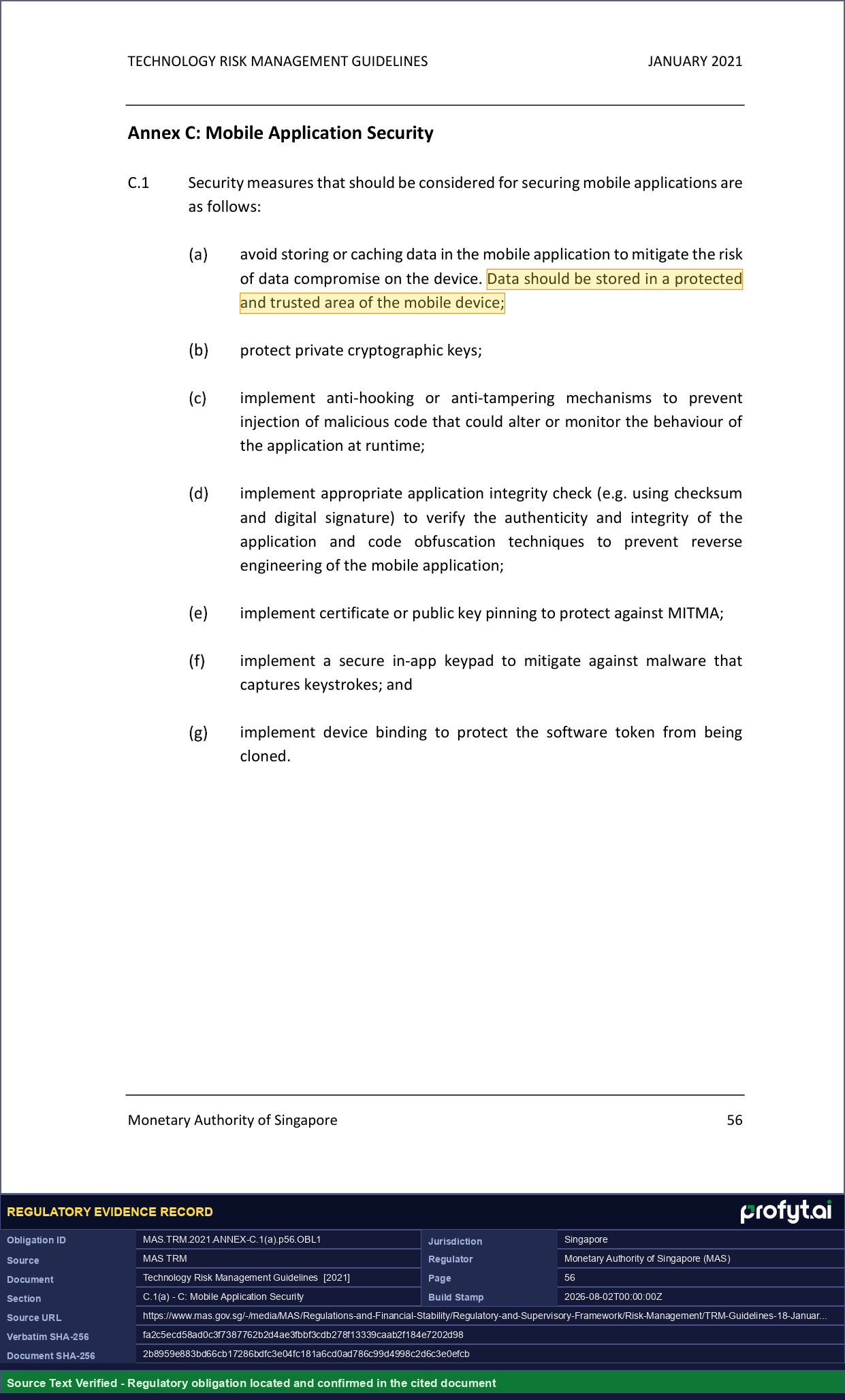 Captured source page for MAS.TRM.2021.ANNEX-C.1(a).p56.OBL1, MAS TRM, Section C.1(a), p. 56 (2021)