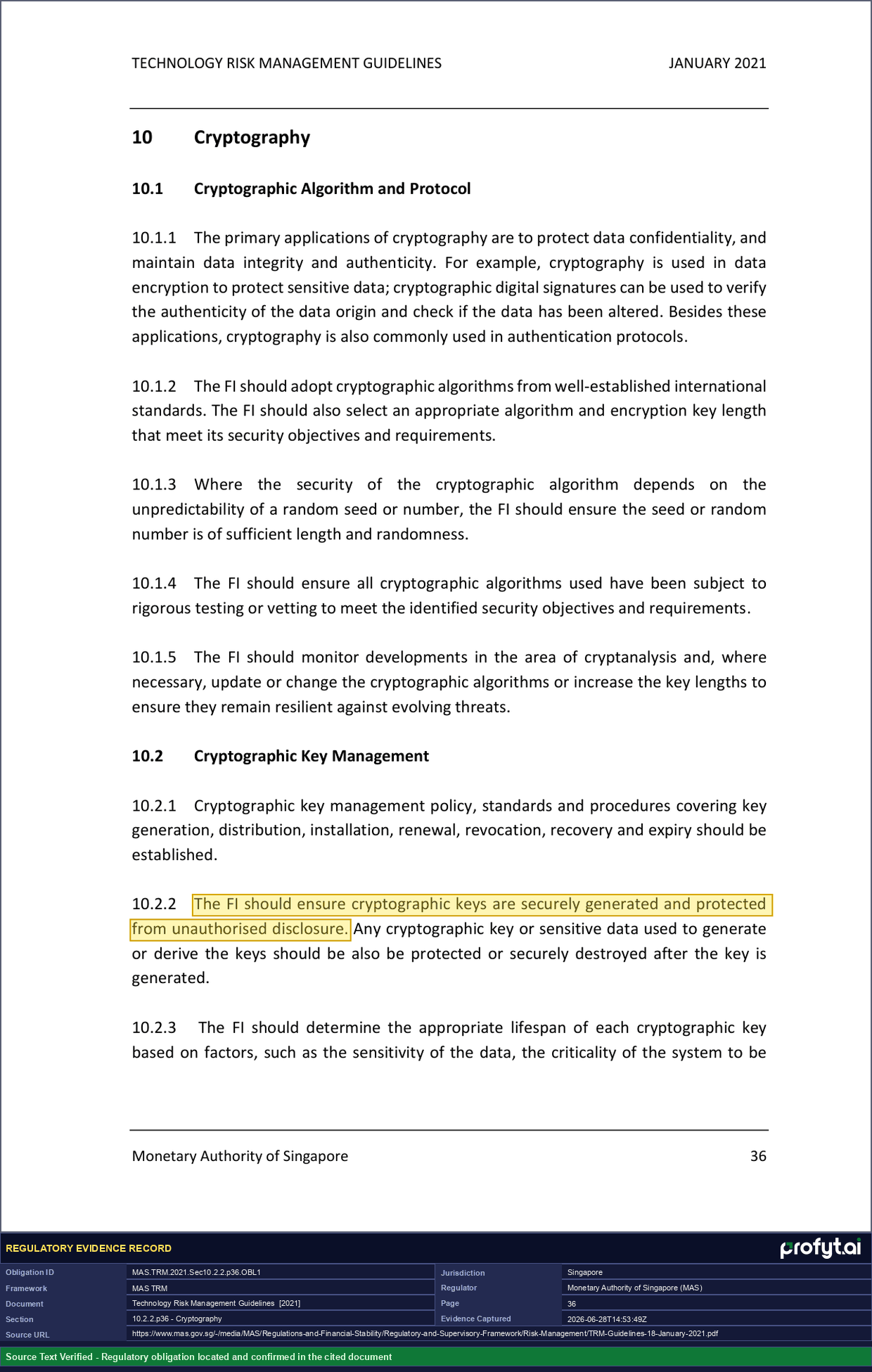 Captured source page for MAS.TRM.2021.Sec10.2.2.p36.OBL1, MAS TRM Guidelines, Section 10.2.2, p. 36 (2021)