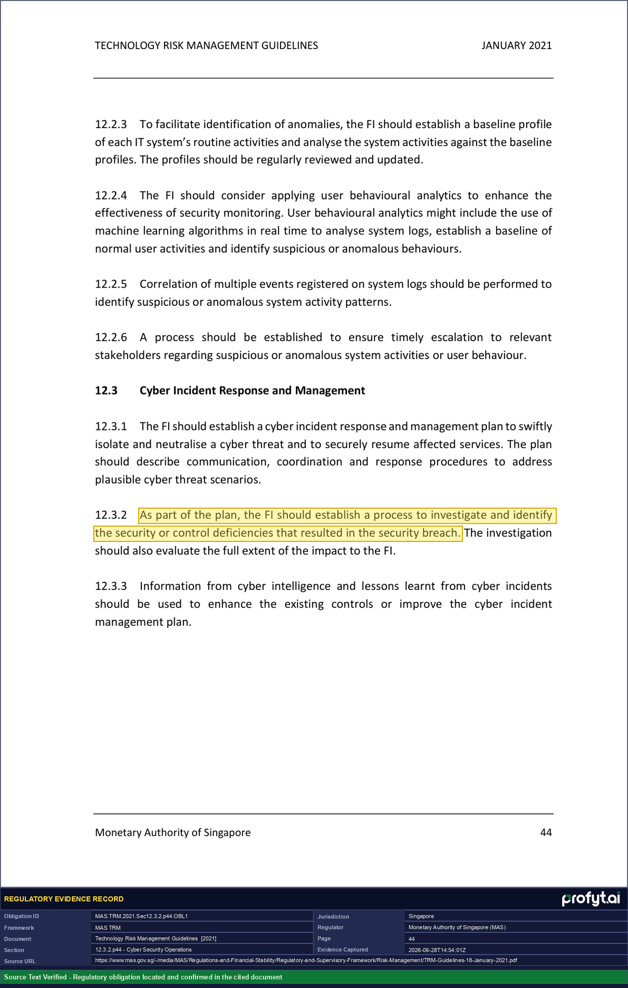 Captured source page for MAS.TRM.2021.Sec12.3.2.p44.OBL1, MAS TRM Guidelines, Section 12.3.2, p. 44 (2021)