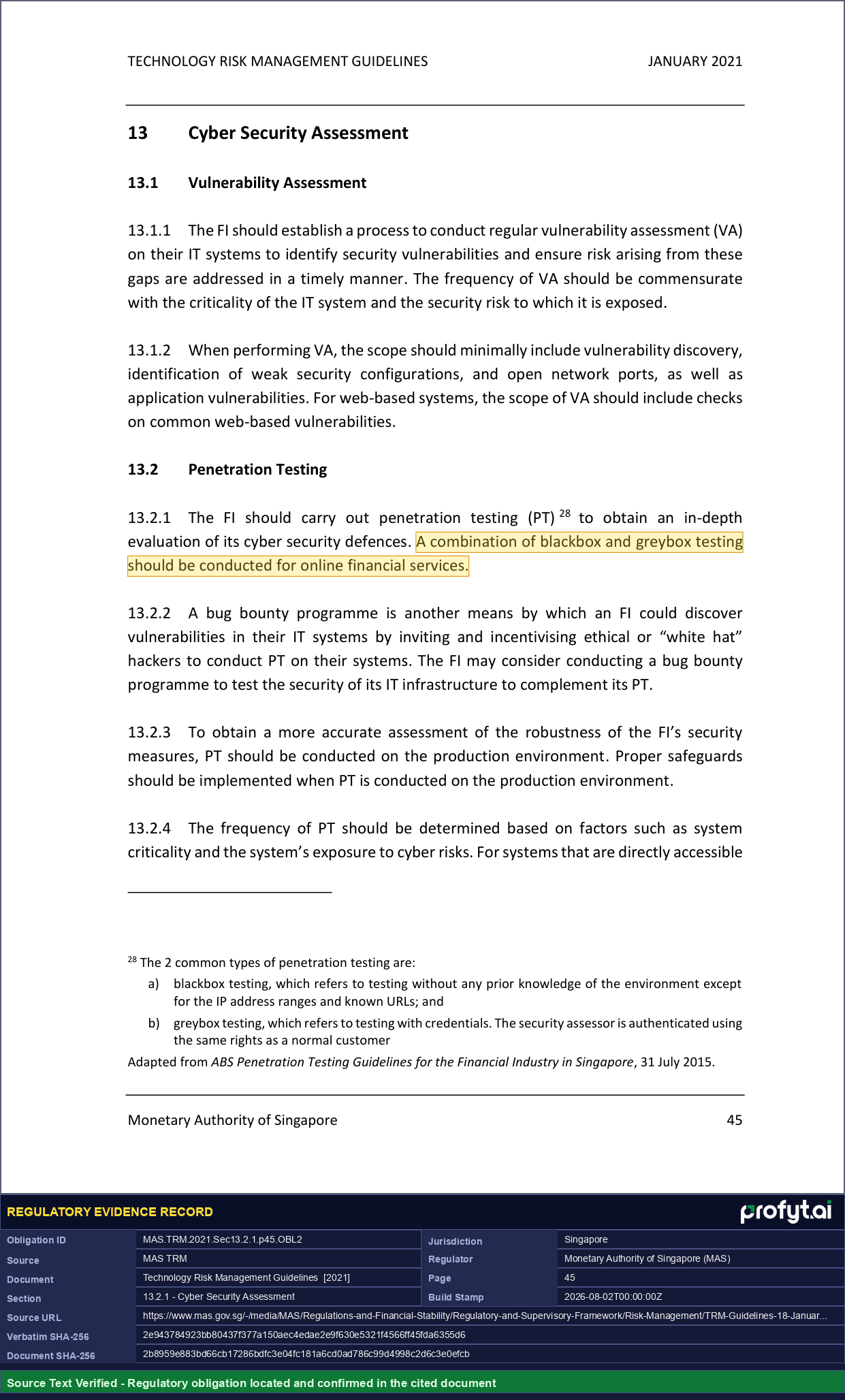 Captured source page for MAS.TRM.2021.Sec13.2.1.p45.OBL2, MAS TRM, Section 13.2.1, p. 45 (2021)