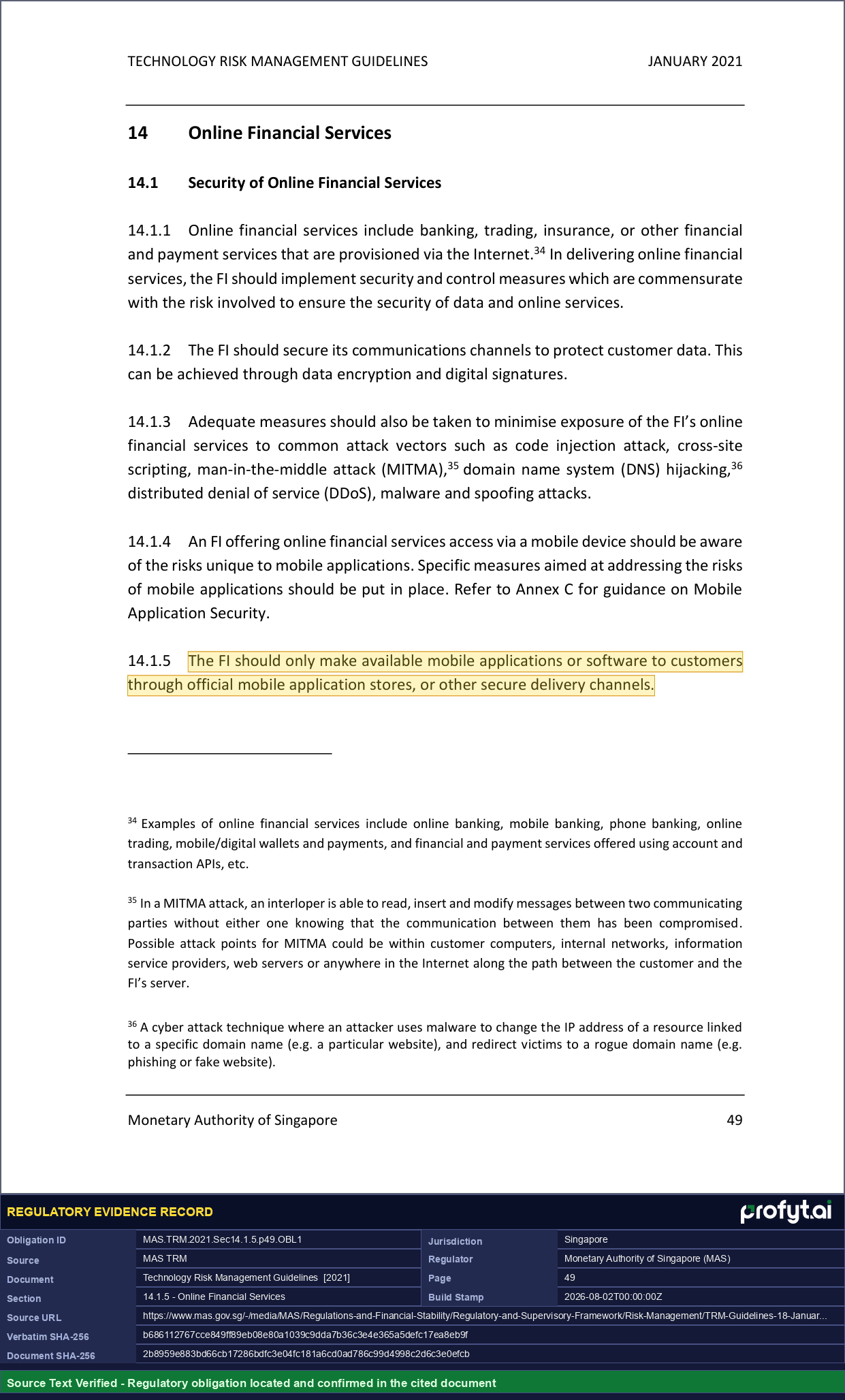 Captured source page for MAS.TRM.2021.Sec14.1.5.p49.OBL1, MAS TRM, Section 14.1.5, p. 49 (2021)