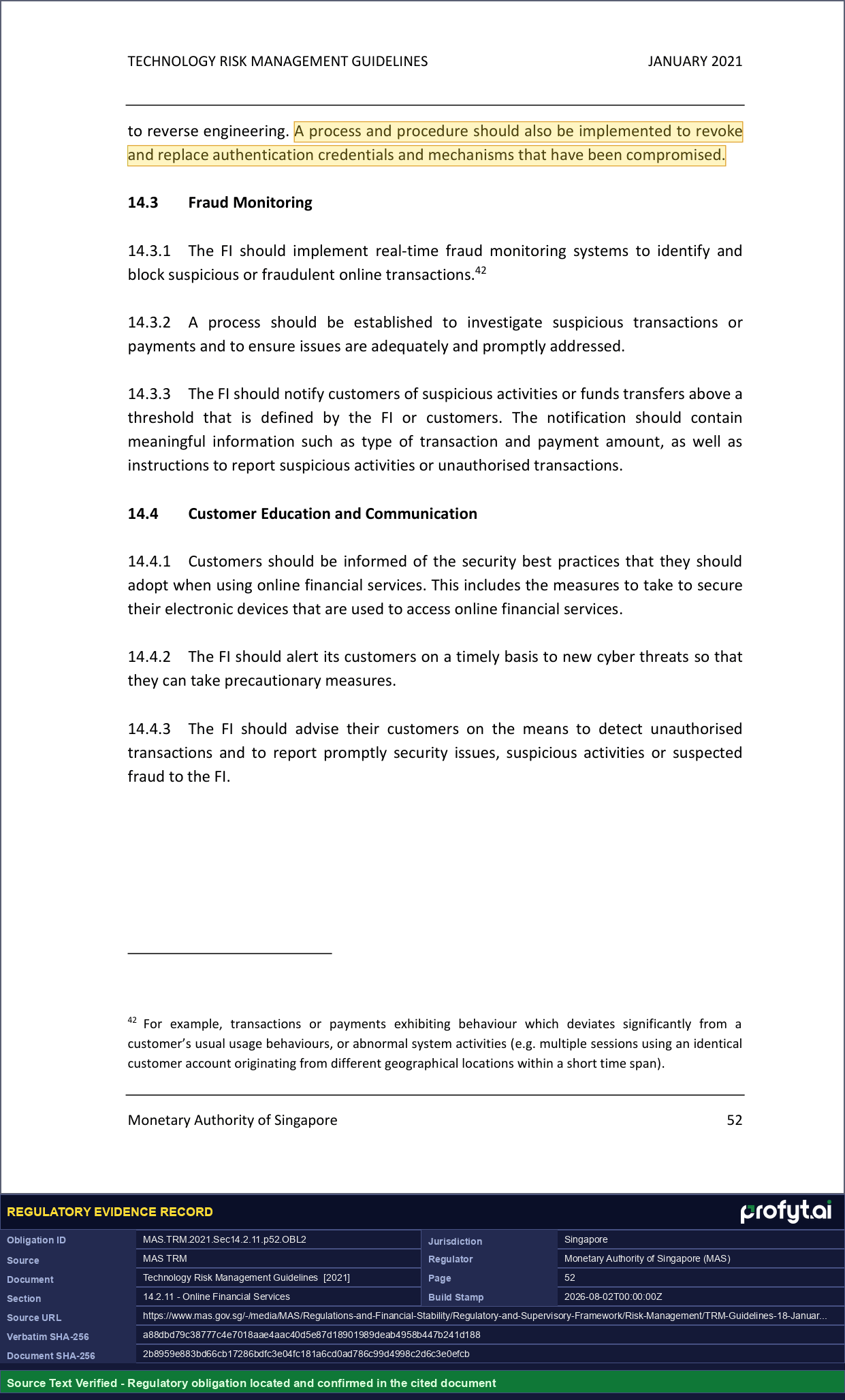 Captured source page for MAS.TRM.2021.Sec14.2.11.p52.OBL2, MAS TRM, Section 14.2.11, p. 52 (2021)