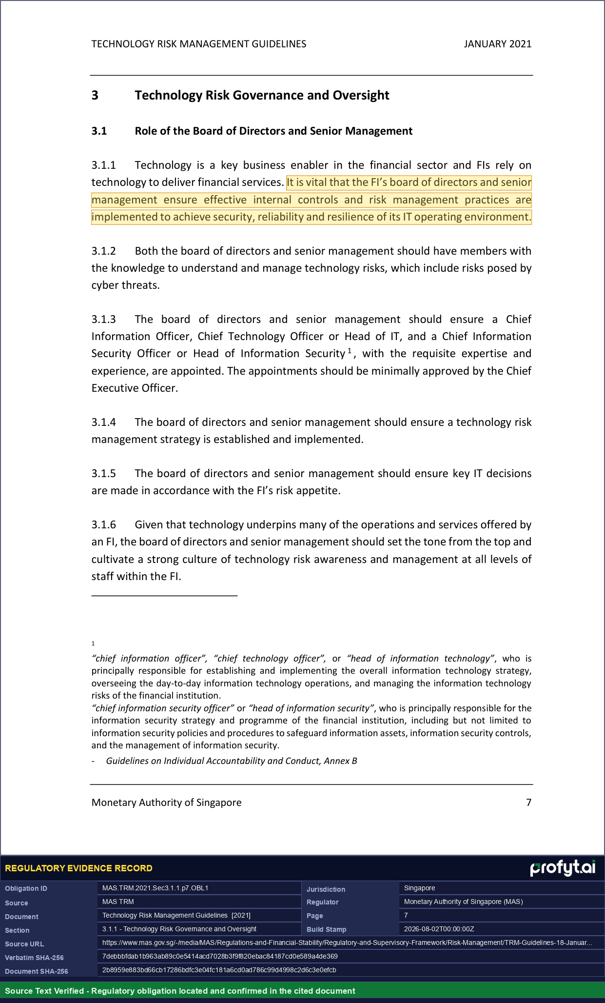 Captured source page for MAS.TRM.2021.Sec3.1.1.p7.OBL1, MAS TRM, Section 3.1.1, p. 7 (2021)
