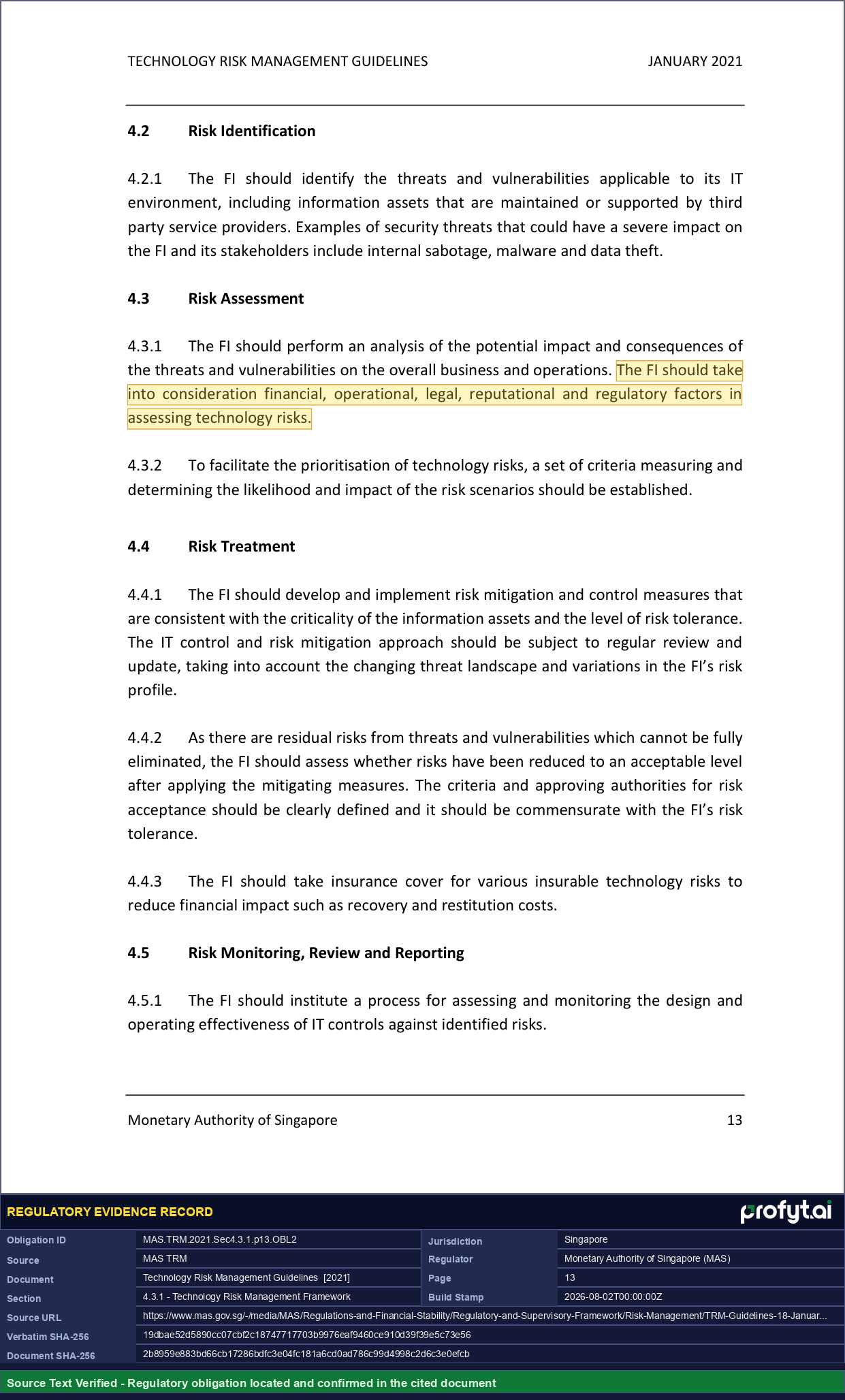 Captured source page for MAS.TRM.2021.Sec4.3.1.p13.OBL2, MAS TRM, Section 4.3.1, p. 13 (2021)