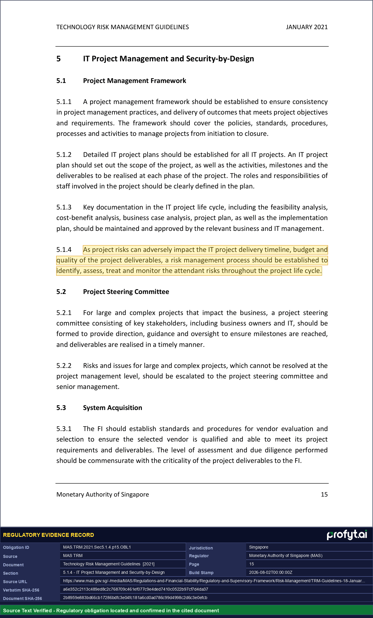 Captured source page for MAS.TRM.2021.Sec5.1.4.p15.OBL1, MAS TRM, Section 5.1.4, p. 15 (2021)