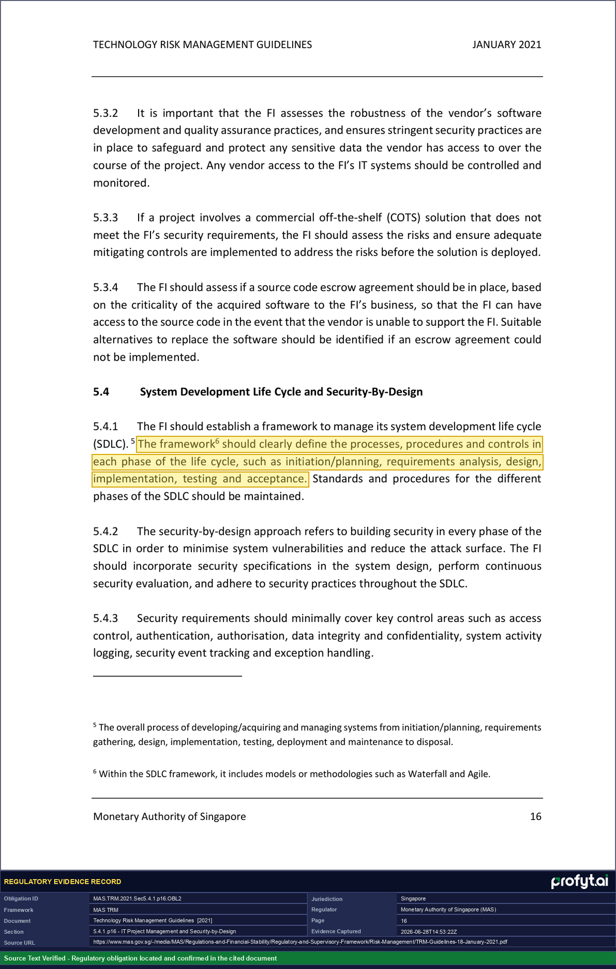 Captured source page for MAS.TRM.2021.Sec5.4.1.p16.OBL2, MAS TRM Guidelines, Section 5.4.1, p. 16 (2021)