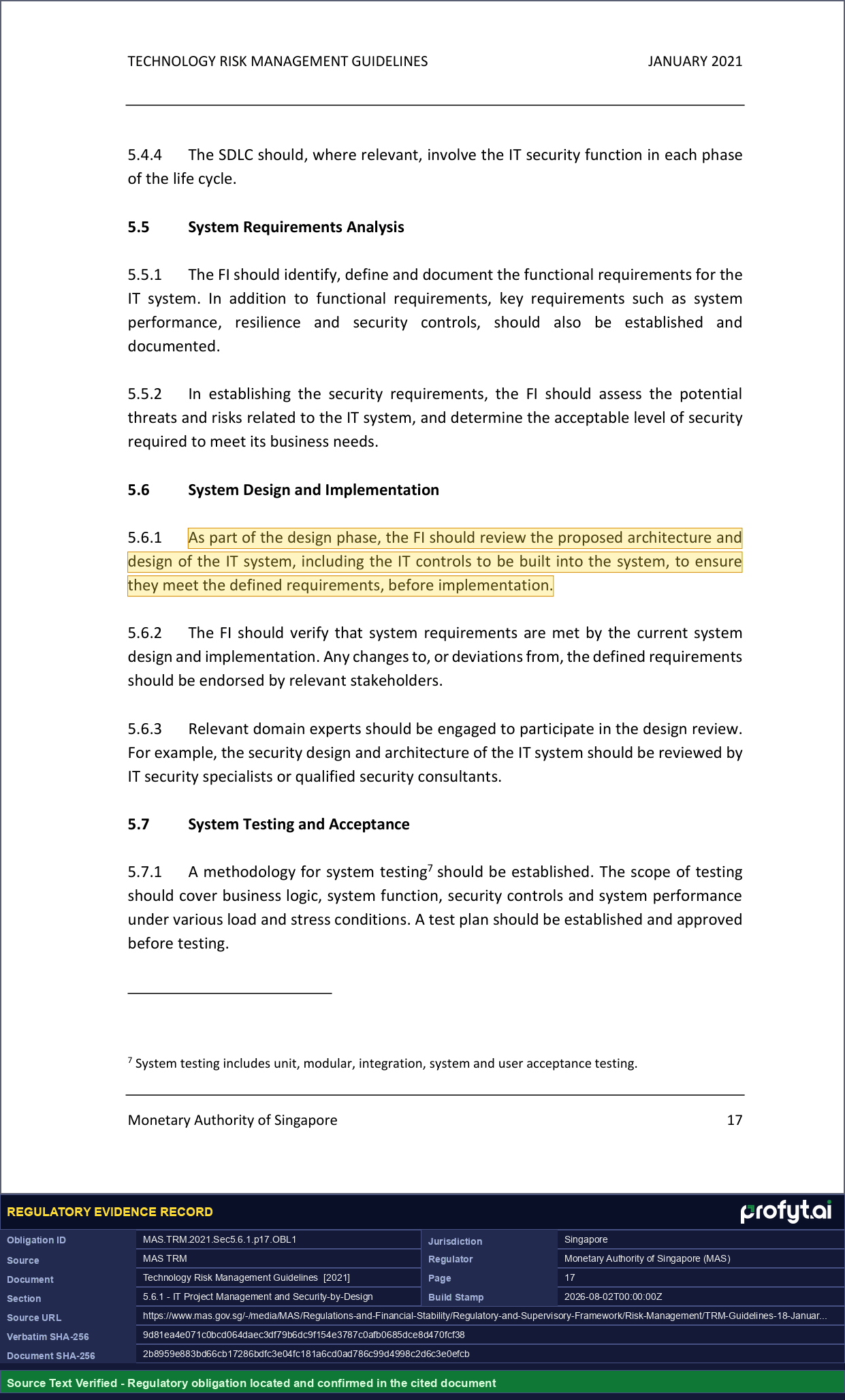 Captured source page for MAS.TRM.2021.Sec5.6.1.p17.OBL1, MAS TRM, Section 5.6.1, p. 17 (2021)