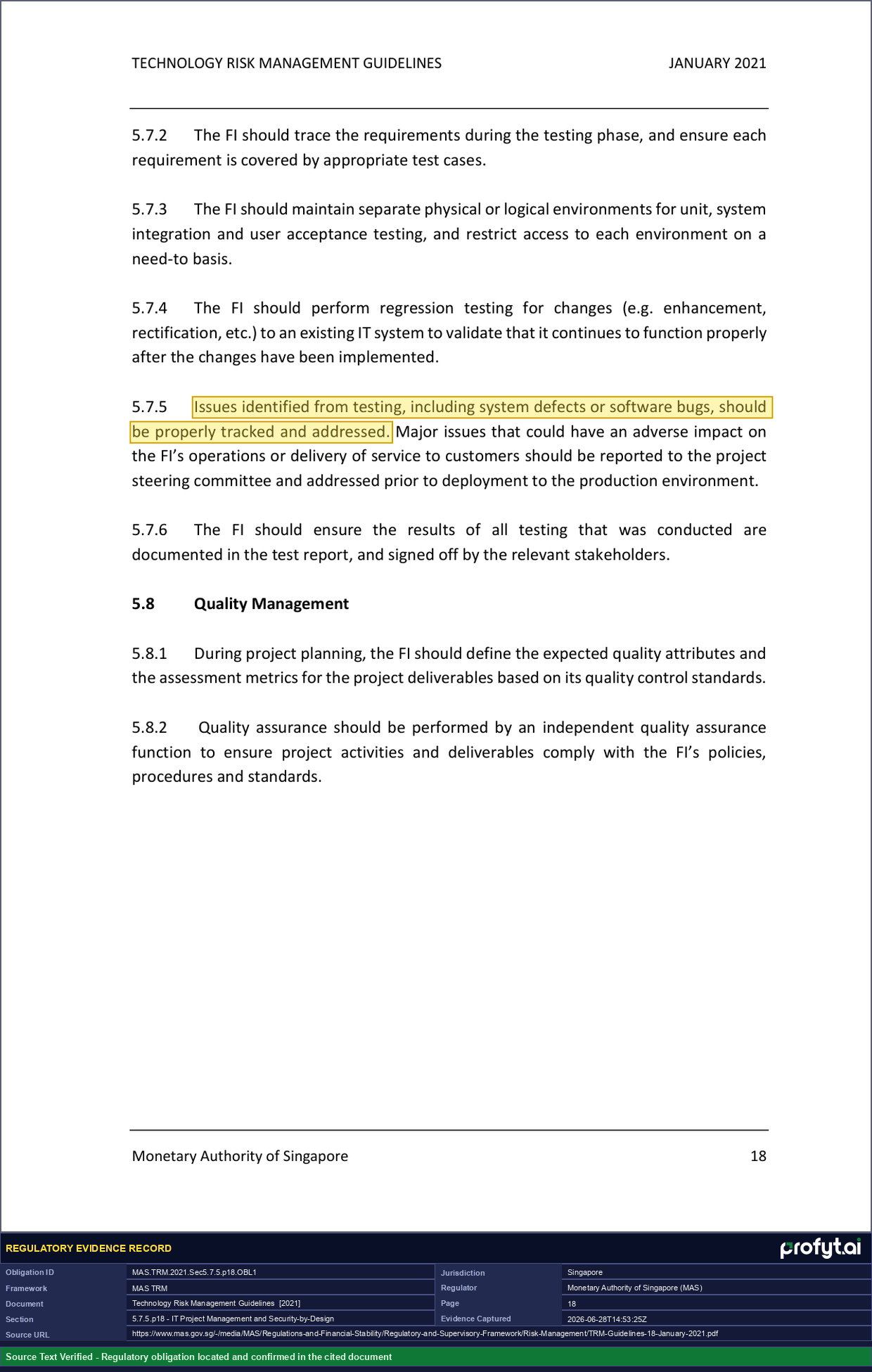 Captured source page for MAS.TRM.2021.Sec5.7.5.p18.OBL1, MAS TRM Guidelines, Section 5.7.5, p. 18 (2021)