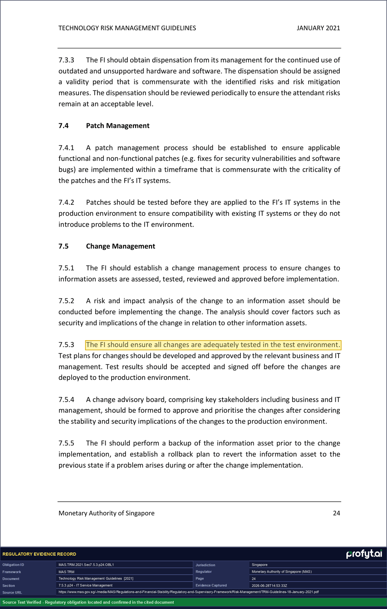 Captured source page for MAS.TRM.2021.Sec7.5.3.p24.OBL1, MAS TRM Guidelines, Section 7.5.3, p. 24 (2021)