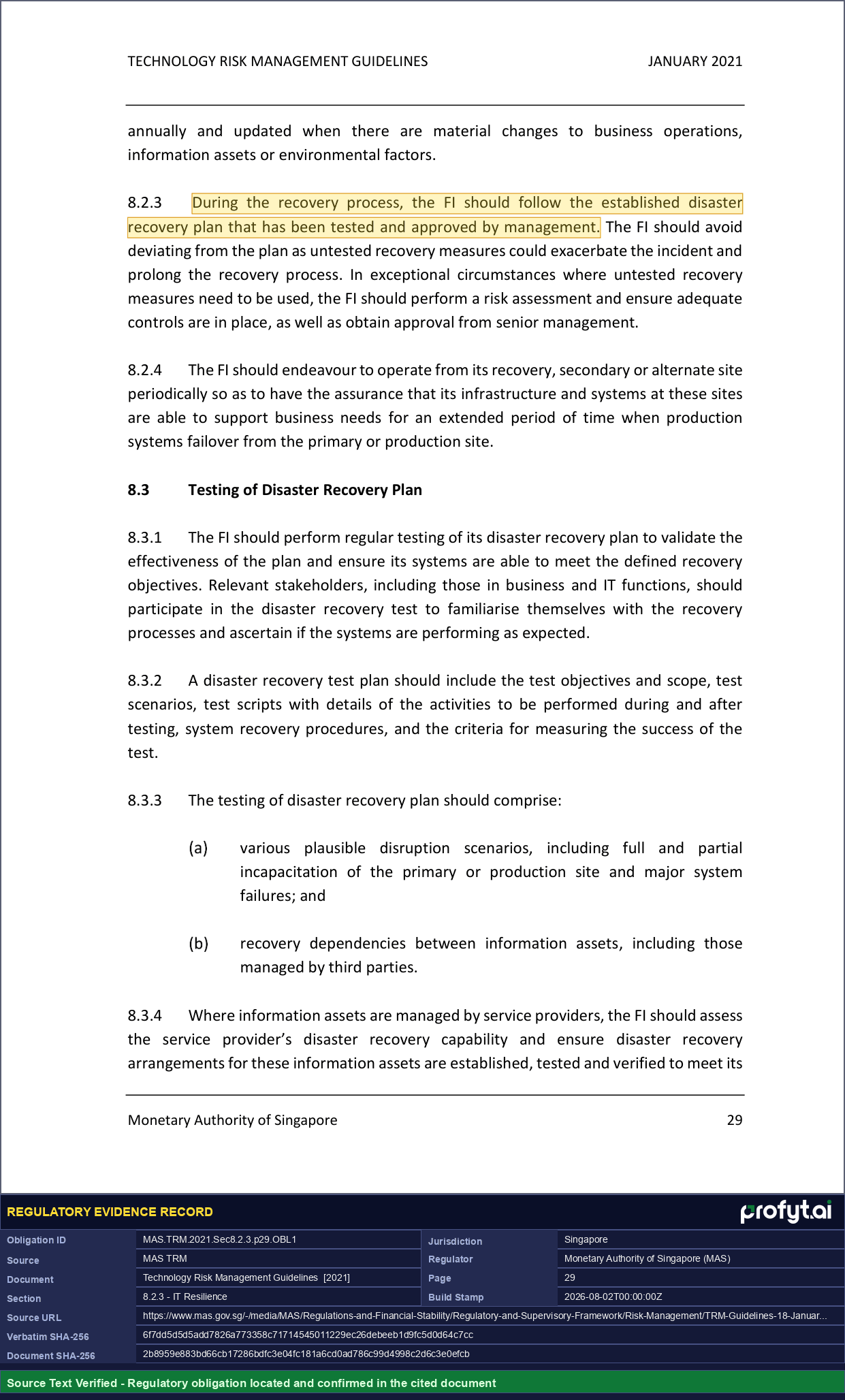 Captured source page for MAS.TRM.2021.Sec8.2.3.p29.OBL1, MAS TRM, Section 8.2.3, p. 29 (2021)