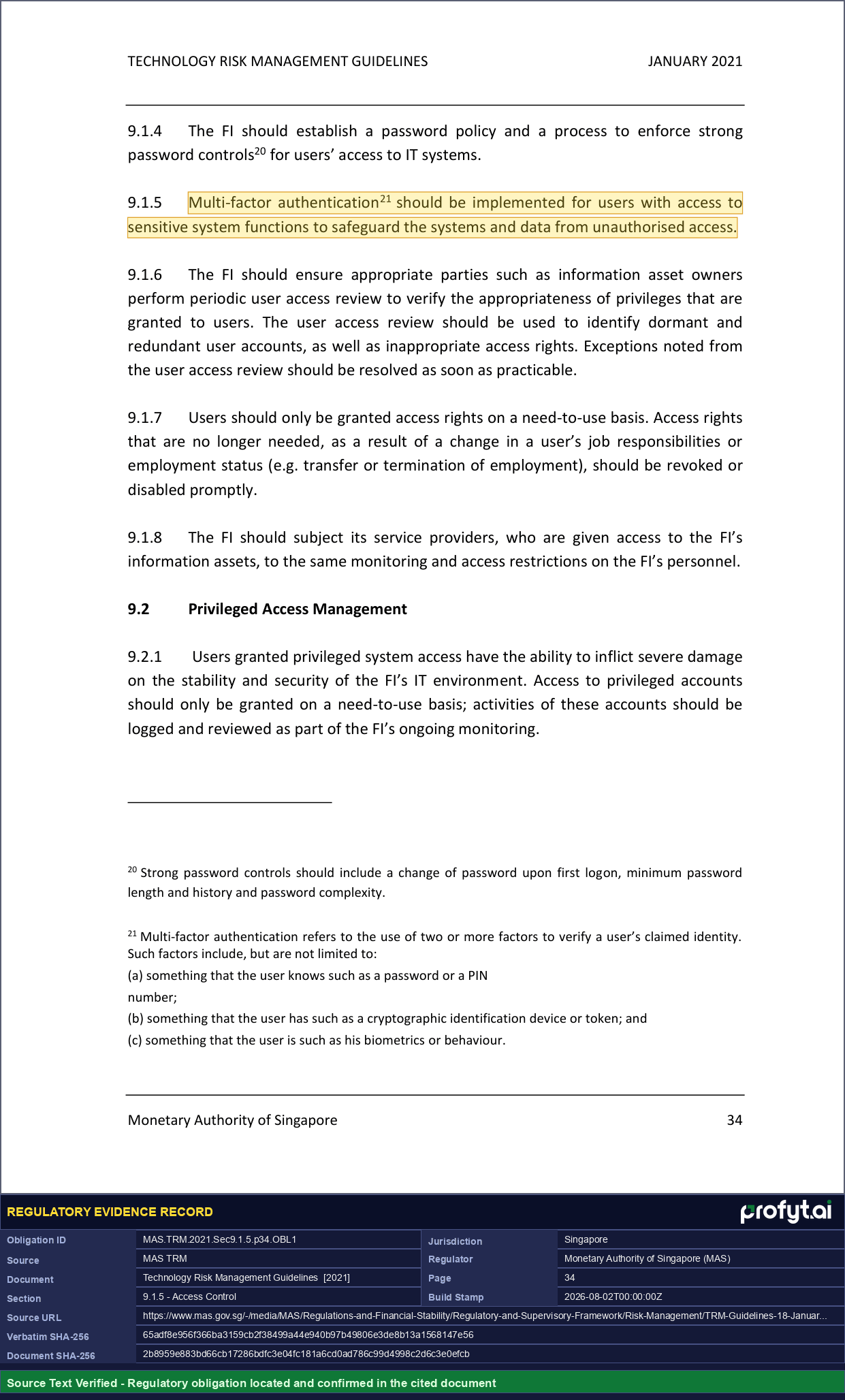 Captured source page for MAS.TRM.2021.Sec9.1.5.p34.OBL1, MAS TRM, Section 9.1.5, p. 34 (2021)