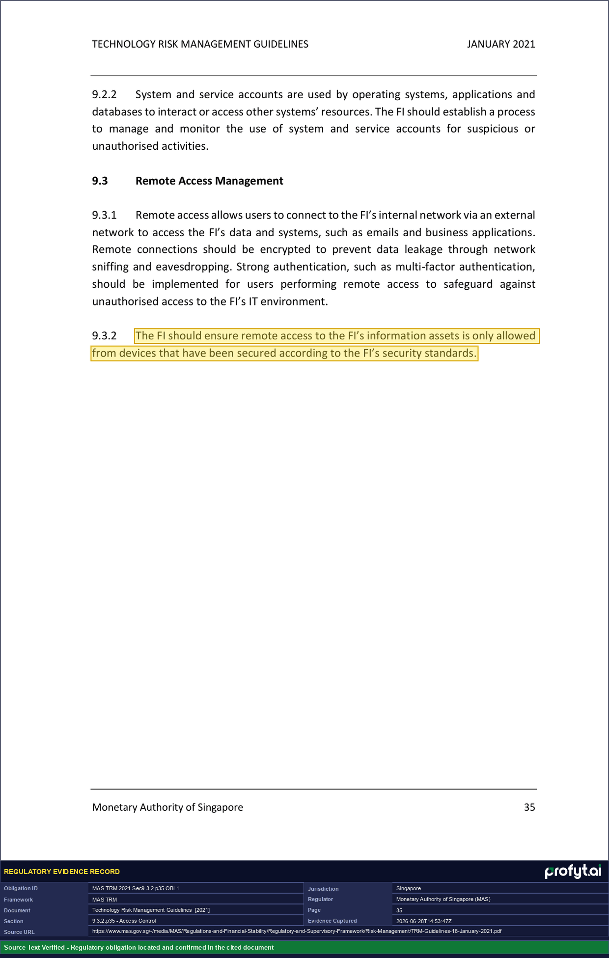 Captured source page for MAS.TRM.2021.Sec9.3.2.p35.OBL1, MAS TRM Guidelines, Section 9.3.2, p. 35 (2021)