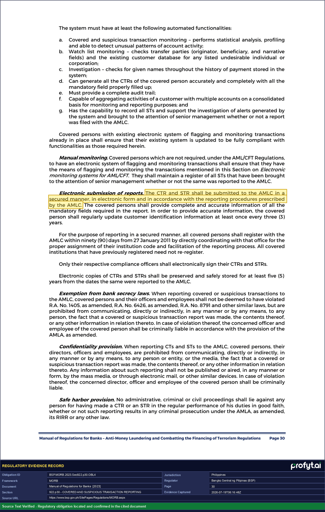 Captured source page for BSP.MORB.2023.Sec922.p30.OBL4, MORB, Sec. 922, p. 30 (2023 ed.)