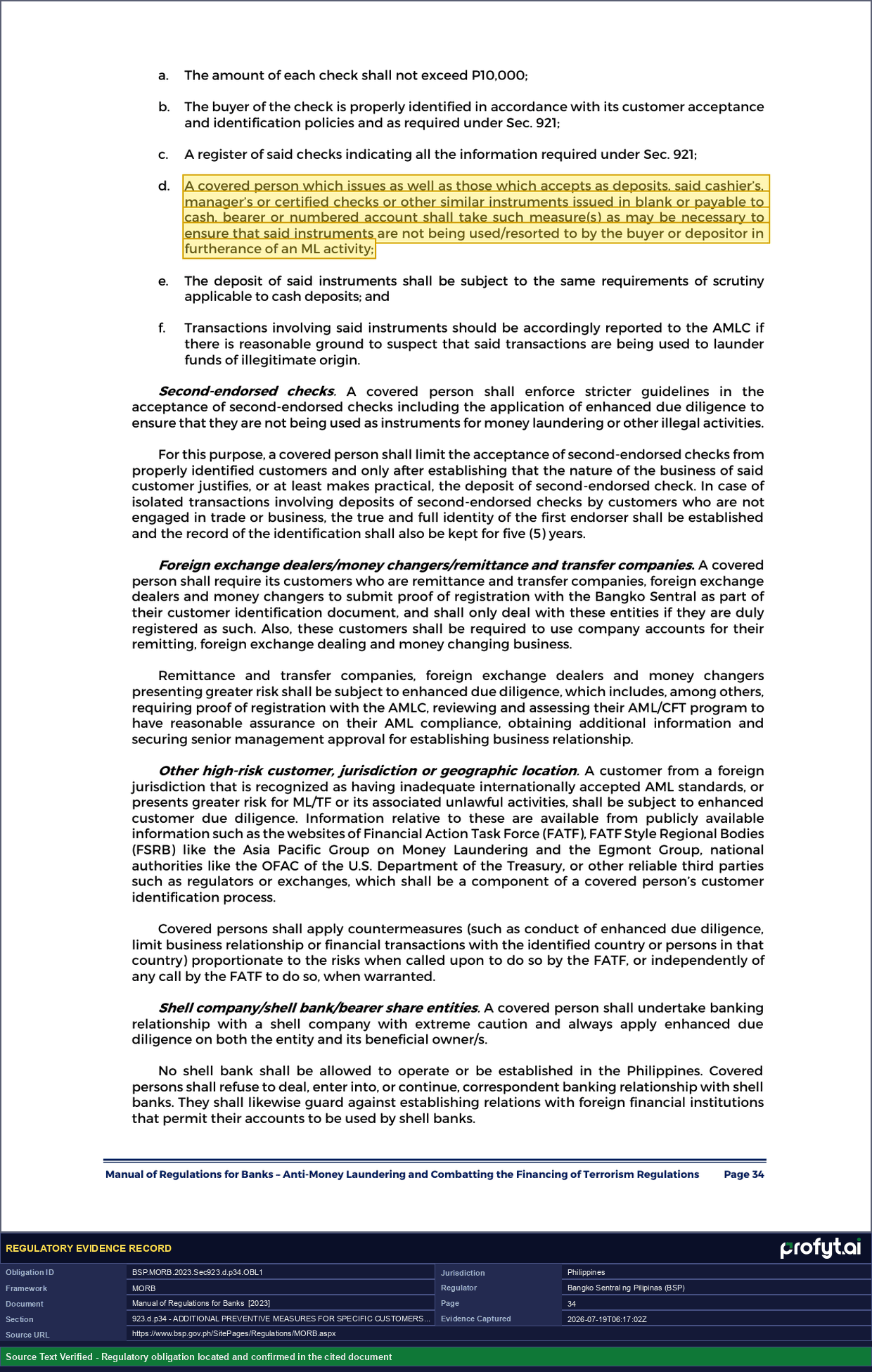 Captured source page for BSP.MORB.2023.Sec923.d.p34.OBL1, MORB, Sec. 923.d, p. 34 (2023 ed.)