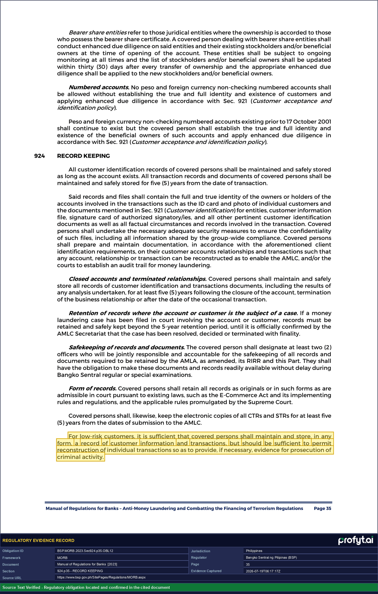 Captured source page for BSP.MORB.2023.Sec924.p35.OBL12, MORB, Sec. 924, p. 35 (2023 ed.)