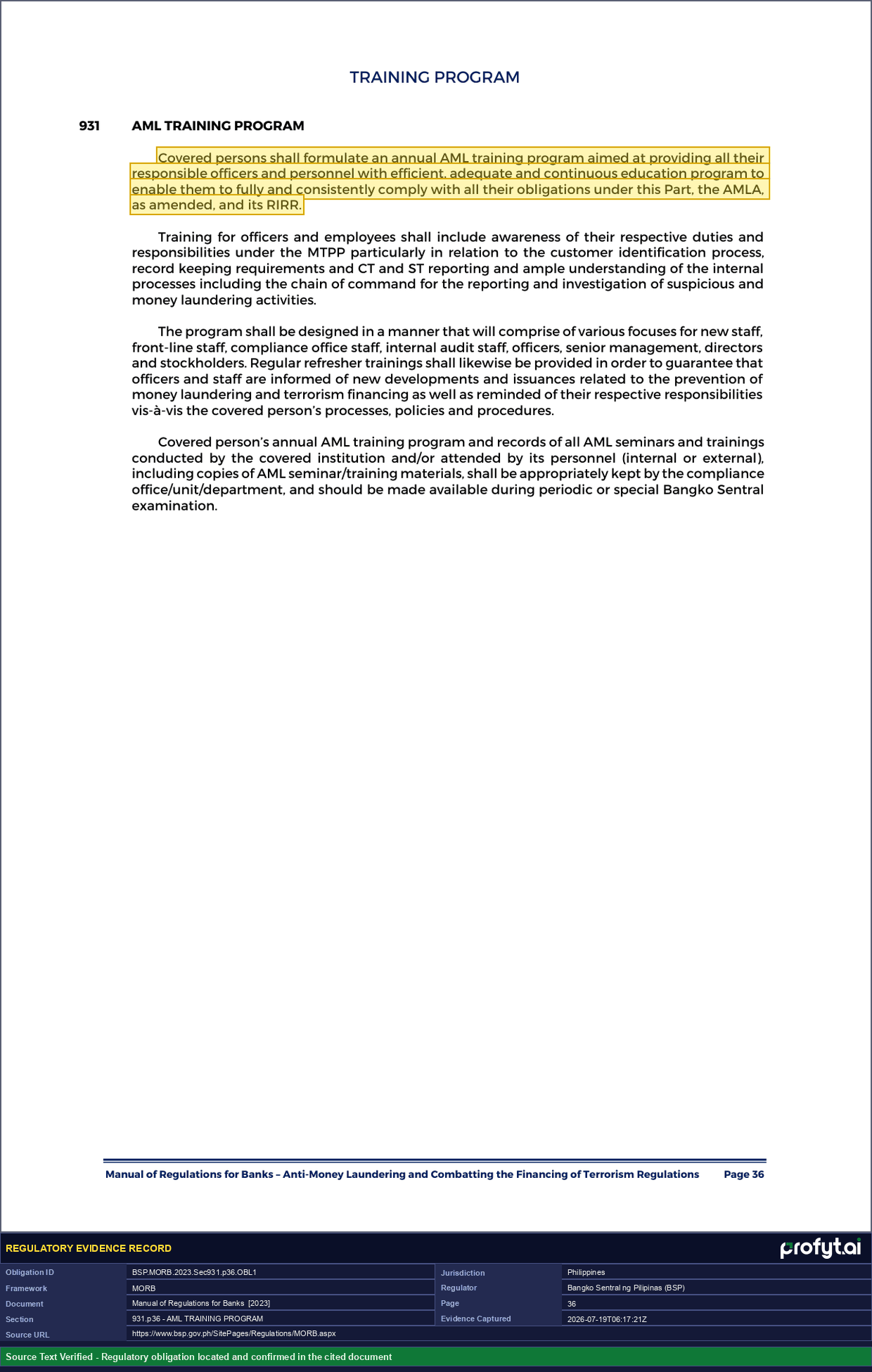 Captured source page for BSP.MORB.2023.Sec931.p36.OBL1, MORB, Sec. 931, p. 36 (2023 ed.)