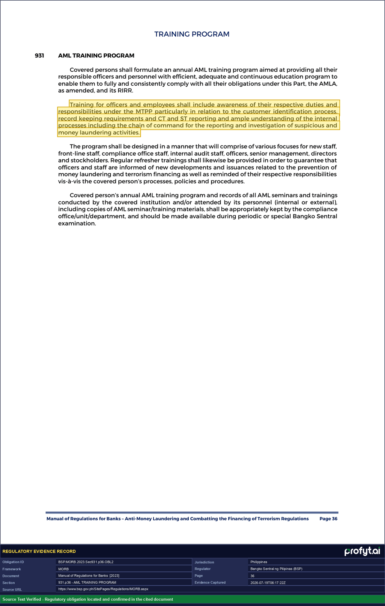 Captured source page for BSP.MORB.2023.Sec931.p36.OBL2, MORB, Sec. 931, p. 36 (2023 ed.)