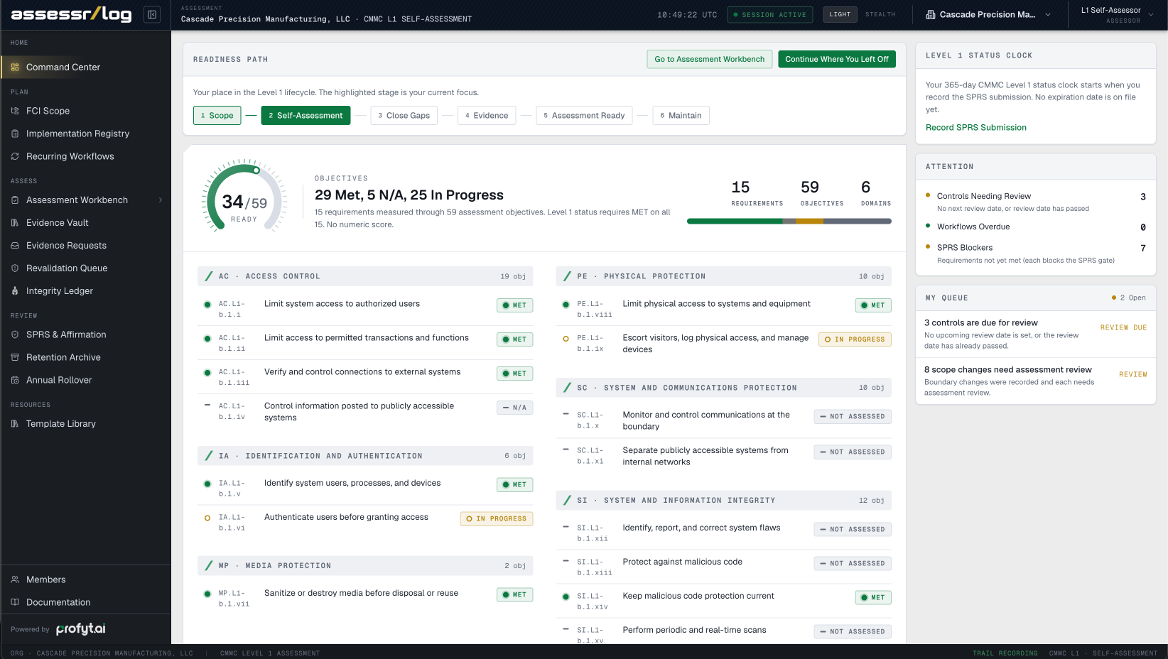 The AssessrLog assessment dashboard